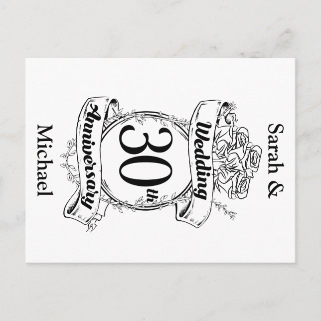 30th Wedding Anniversary Flowers Rose Romantic Postcard (Front)