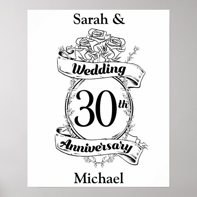 30th Wedding Anniversary Flowers Rose Romantic Poster (Front)