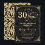 30th Wedding Anniversary - Gold Black Damask Invitation<br><div class="desc">Golden 30th Wedding Anniversary Invitation.
Elegant vintage black and faux gold design with damask pattern. Features script font. Cheers to 30 years! Can be personalized into any year of marriage! Message me if you need further customization.</div>