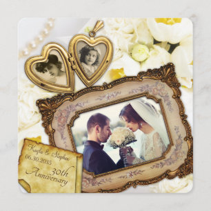 30th Wedding Anniversary Golden Heart Locket Frame Invitation