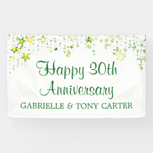 30th Wedding Anniversary Green Stars Script Name Banner