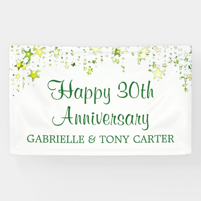 30th Wedding Anniversary Green Stars Script Name Banner (Horizontal)