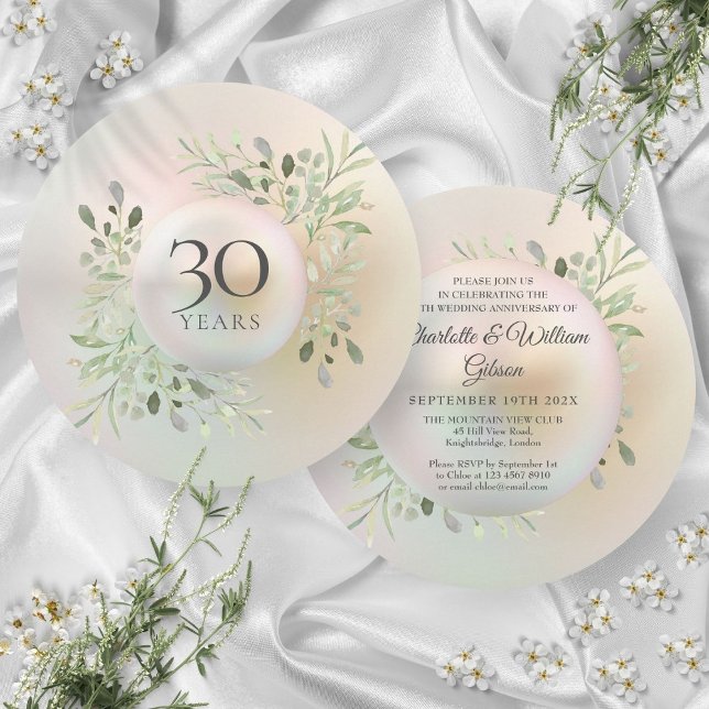 30th Wedding Anniversary Greenery Pearl Invitation (30th Wedding Anniversary Greenery Pearl Invitation)