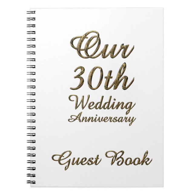30th Wedding Anniversary Guest Book Gold White (Front)