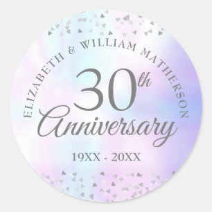 30th Wedding Anniversary Hearts Confetti Pearl Classic Round Sticker
