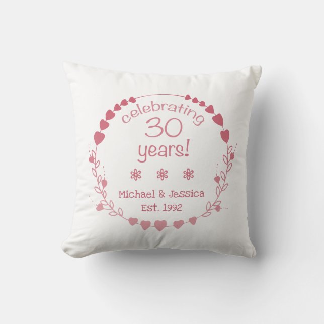 30th Wedding Anniversary Hearts Cushion (Front)