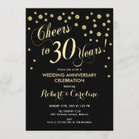 30th Wedding Anniversary Invitation - Black & Gold