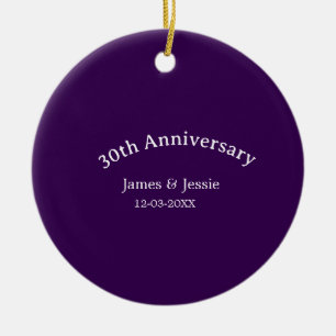 30th wedding anniversary name date purple simple  ceramic tree decoration