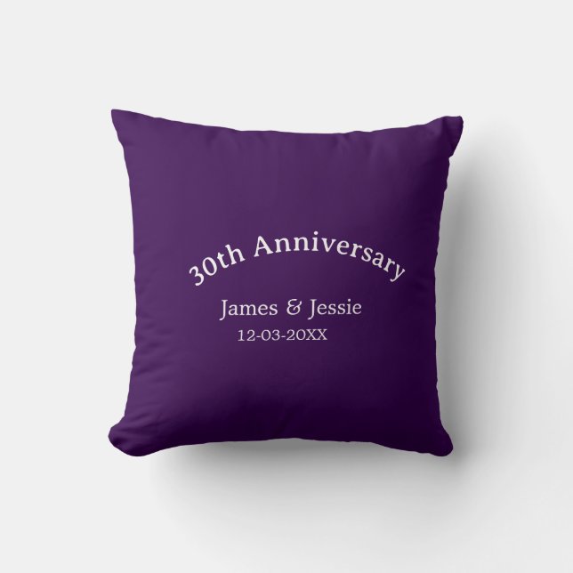 30th wedding anniversary name date purple simple  cushion (Front)
