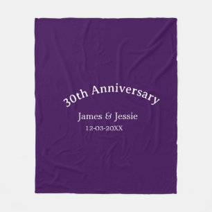 30th wedding anniversary name date purple simple  fleece blanket