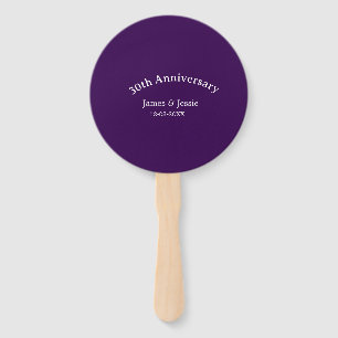 30th wedding anniversary name date purple simple hand fan