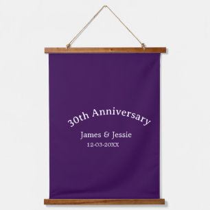 30th wedding anniversary name date purple simple hanging tapestry