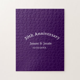 30th wedding anniversary name date purple simple jigsaw puzzle