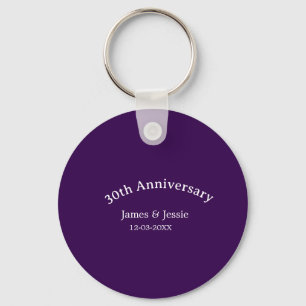 30th wedding anniversary name date purple simple  key ring