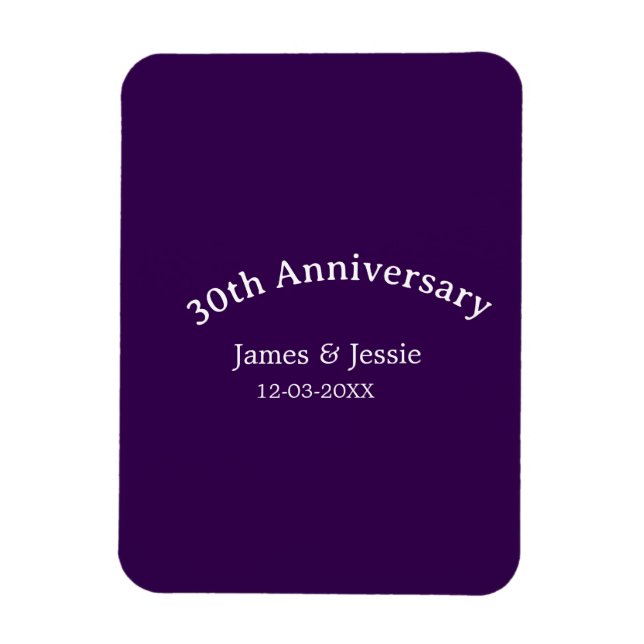 30th wedding anniversary name date purple simple  magnet (Vertical)