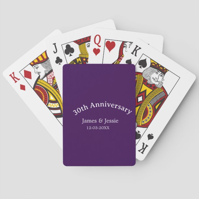 30th wedding anniversary name date purple simple  playing cards (Back)