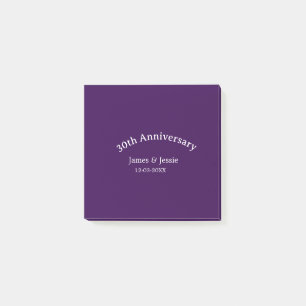 30th wedding anniversary name date purple simple  post-it notes