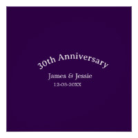 30th wedding anniversary name date purple simple