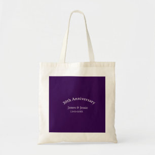 30th wedding anniversary name date purple simple  tote bag