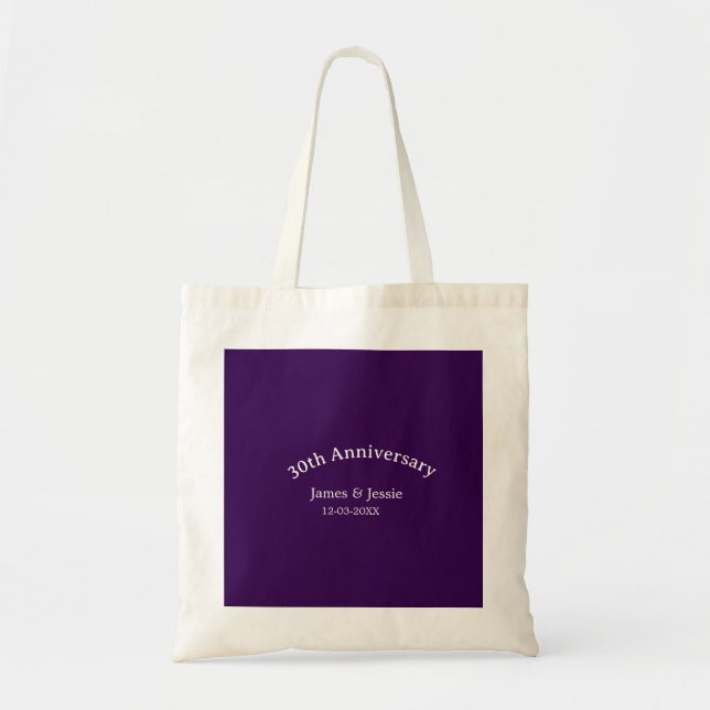 30th wedding anniversary name date purple simple  tote bag (Front)