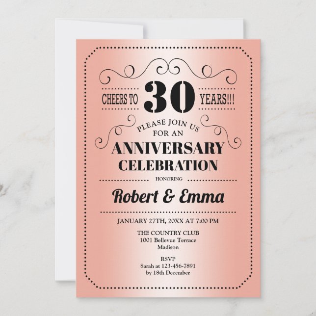 30th Wedding Anniversary Party - Coral Invitation (Front)
