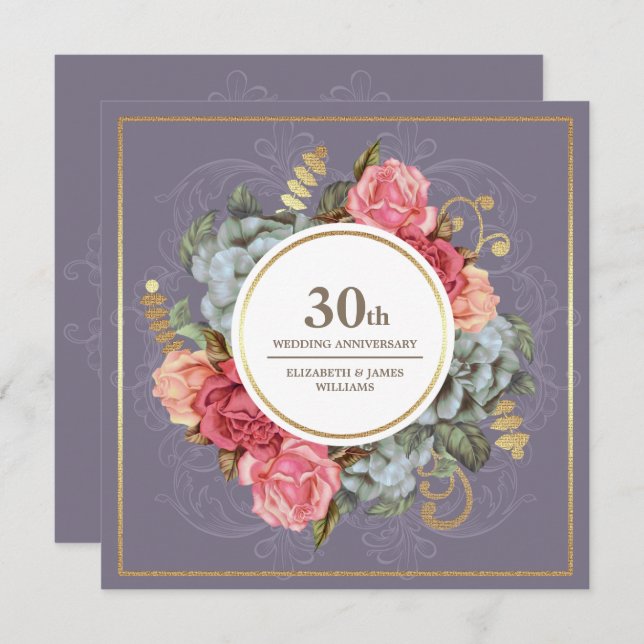 30th Wedding Anniversary Party Vimtage Floral Invitation (Front/Back)