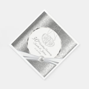 30th Wedding Anniversary - Pearl and Silver Napkin