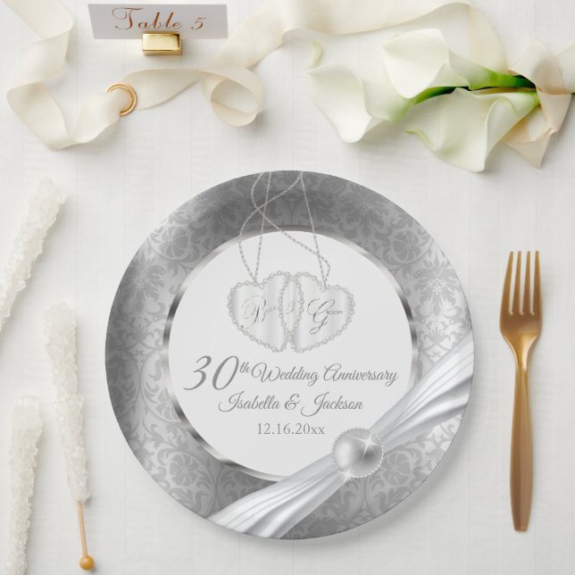 30th Wedding Anniversary - Pearl and Silver Paper Plate (Wedding)