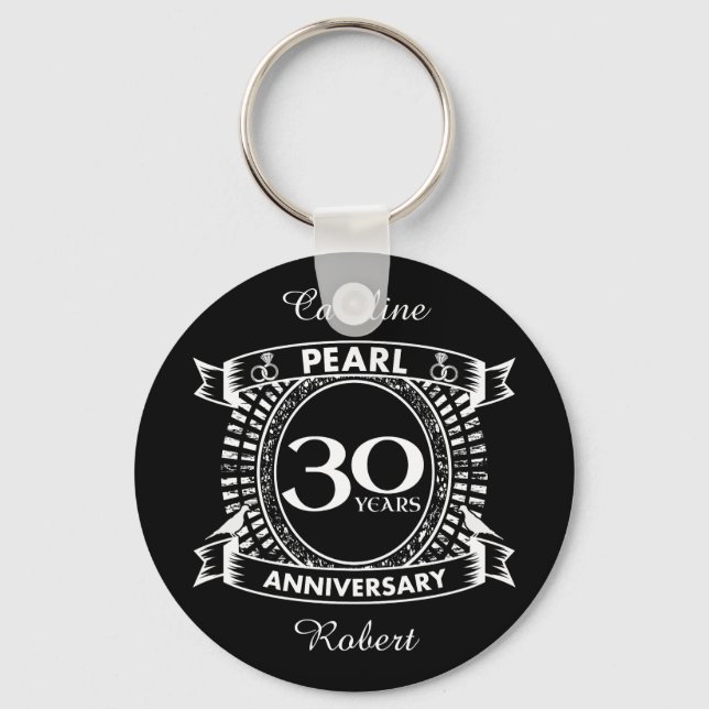 30th wedding anniversary pearl crest key ring (Front)