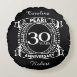 30th wedding anniversary pearl crest round cushion<br><div class="desc">A romantic design to celebrate your 30th year of marriage. If you would like any help customising this design please contact me, their is an ask this designer button, just below this text. This thirtieth, 30 years wedding anniversary crest has the text pearl as that is the traditional gift for...</div>