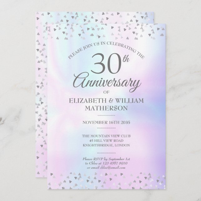30th Wedding Anniversary Pearl Hearts Confetti  Invitation (Front/Back)