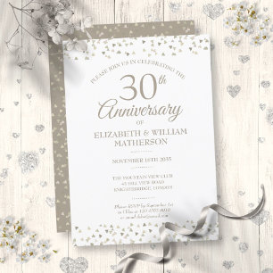 30th Wedding Anniversary Pearl Hearts Confetti Invitation