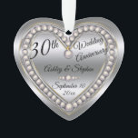 30th Wedding Anniversary Pearl Photo Keepsake Ornament<br><div class="desc">Elegant faux (printed) pearl jubilee on platinum and gold look 30th Wedding Anniversary keepsake ornament design by Holiday Hearts Designs (rights reserved). Template fields are provided for you to personalise with your names, anniversary and date. Font styles, sizes and positioning can be customised via the "Customise" button. As stated above,...</div>