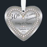 30th Wedding Anniversary Pearl Photo Keepsake Ornament<br><div class="desc">Elegant faux (printed) pearl jubilee on platinum and gold look 30th Wedding Anniversary keepsake ornament design by Holiday Hearts Designs (rights reserved). Template fields are provided for you to personalise with your names, anniversary and date. Font styles, sizes and positioning can be customised via the "Customise" button. As stated above,...</div>
