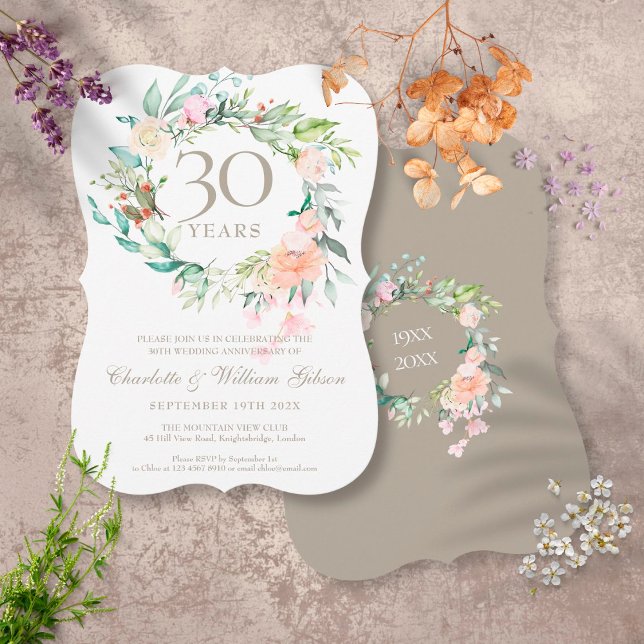 30th Wedding Anniversary Pearl Roses Floral Invitation (Creator Uploaded)