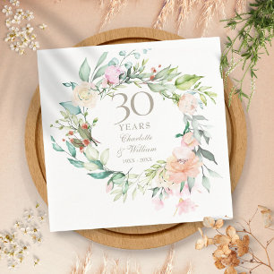 30th Wedding Anniversary Pearl Roses Garland  Napkin