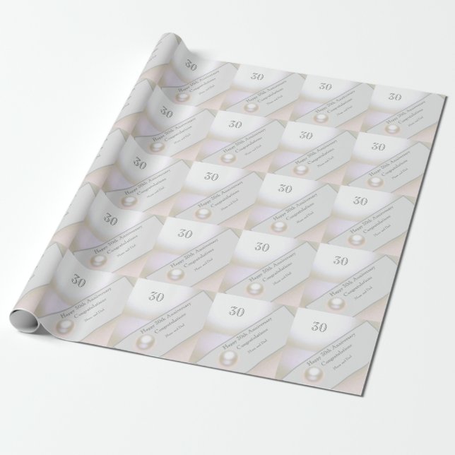 30th Wedding Anniversary Pearl  Wrapping Paper (Unrolled)