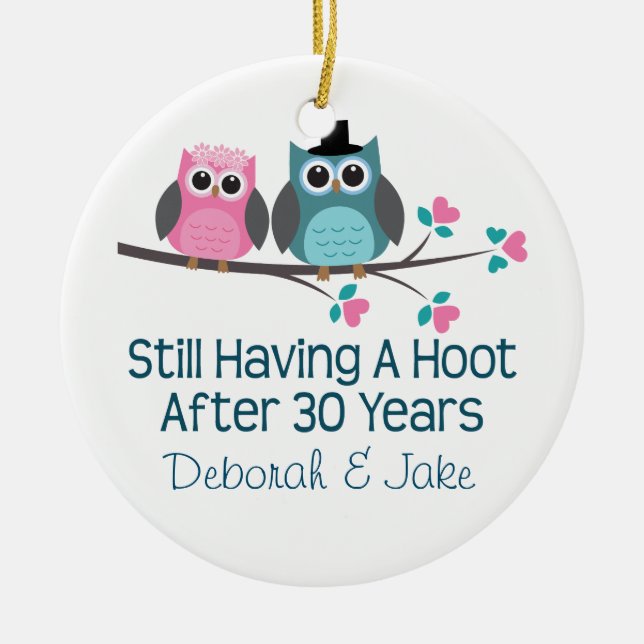 30th Wedding Anniversary Personalised Gift Idea Ceramic Tree Decoration (Front)