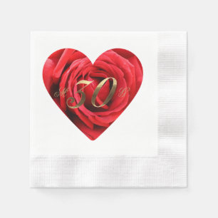 30th Wedding Anniversary Red Roses Heart Elegant Napkin