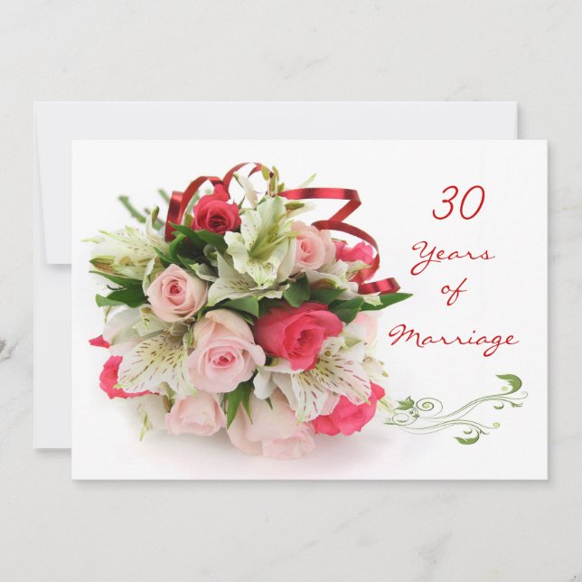 30th Wedding Anniversary.  Roses and lilies Invitation (Front)