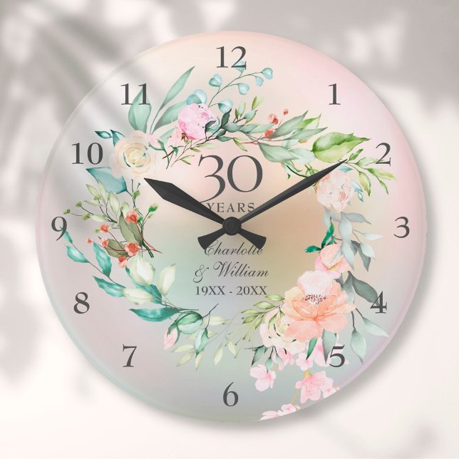 30th Wedding Anniversary Roses Floral Pearl  Large Clock (Creator Uploaded)