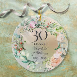 30th Wedding Anniversary Roses Garland Pearl Ceramic Tree Decoration<br><div class="desc">Featuring a delicate watercolor floral greenery garland,  this chic botanical 30th wedding anniversary ornament can be personalised with your special anniversary information in elegant text on a pearl background. Designed by Thisisnotme©</div>