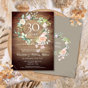 30th Wedding Anniversary Rustic Roses Greenery Invitation