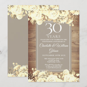 30th Wedding Anniversary  Rustic Roses Invitation