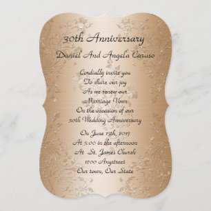 30th Wedding anniversary vow renewal gold satin Invitation