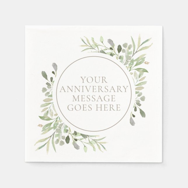 30th Wedding Anniversary Watercolor Greenery Napkin (Front)