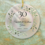 30th Wedding Anniversary Watercolor Greenery Pearl Ceramic Tree Decoration<br><div class="desc">30th wedding anniversary ornament featuring delicate botanical watercolour leaves that frame your celebration message on a beautiful pearl. Designed by Thisisnotme©</div>