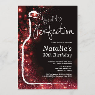 30th Wine Birthday Aged to Perfection Red Glitter Invitation