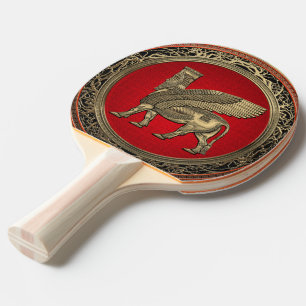 [310] Assyrian Winged Bull - Gold Lamassu Ping Pong Paddle