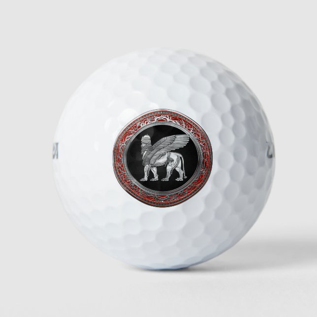 [310] Assyrian Winged Lion - Silver Lamassu Golf Balls (Front)